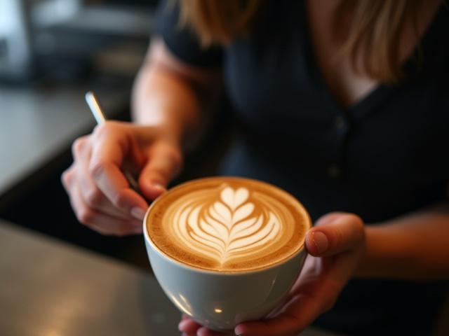 Kép: Egy barista latte artot készít, kiemelve a specialty kávé minőségét.