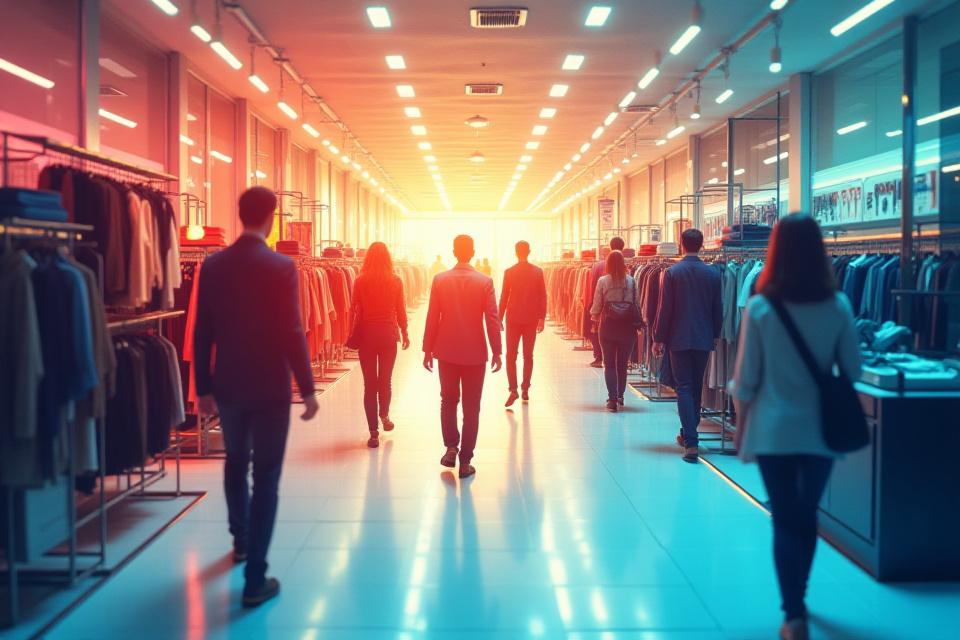 Vásárlók egy bolti folyosón, optikai szenzorok által generált virtuális hőtérképpel illusztrálva