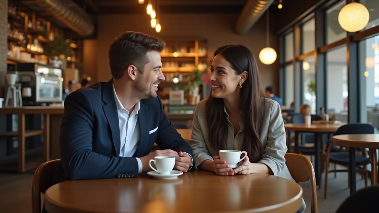 Stílusos kávézói belső, ahol az üzleti partnerek kávéznak