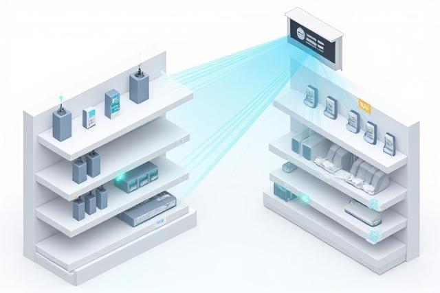 Optikai szenzor rendszer diagramja kiskereskedelmi polcokon